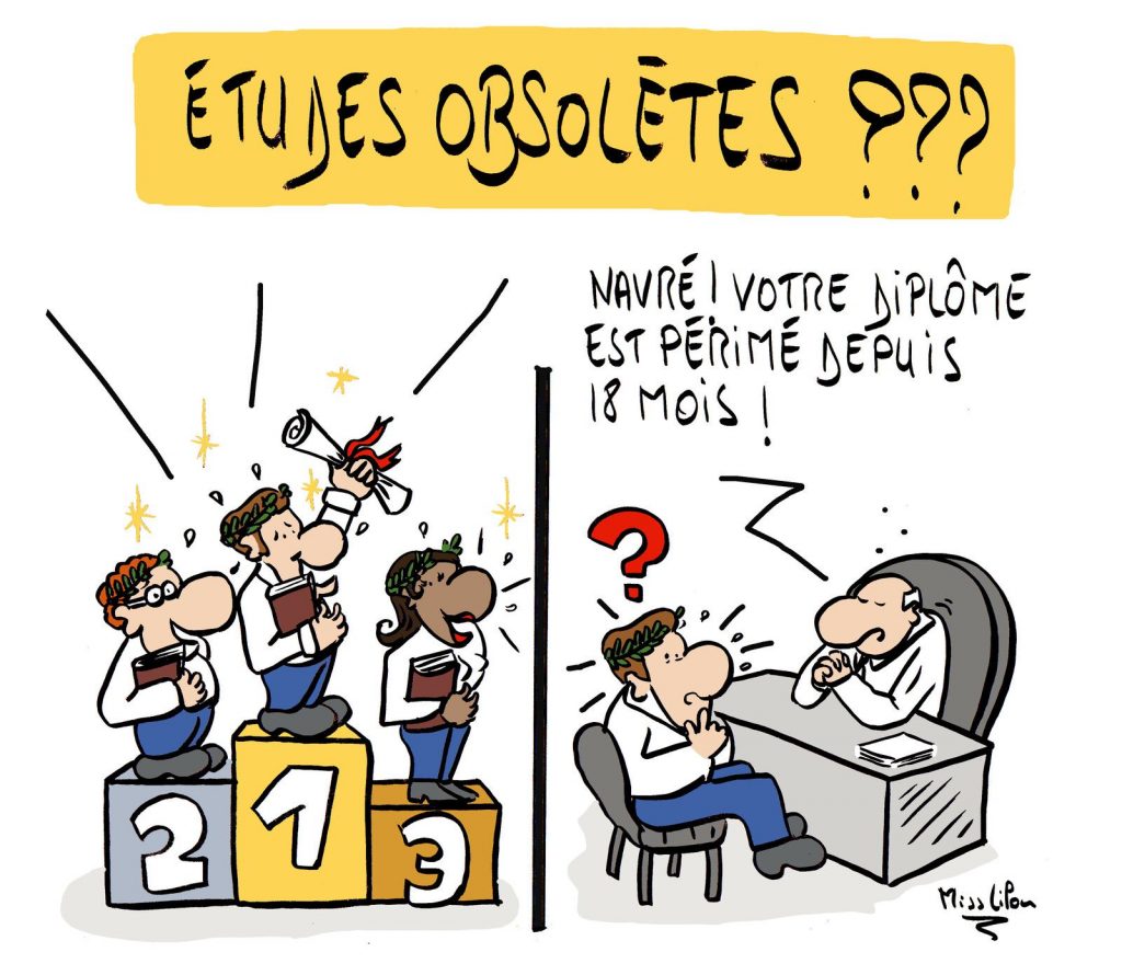 dessin presse humour diplômes études image drôle obsolescence péremption