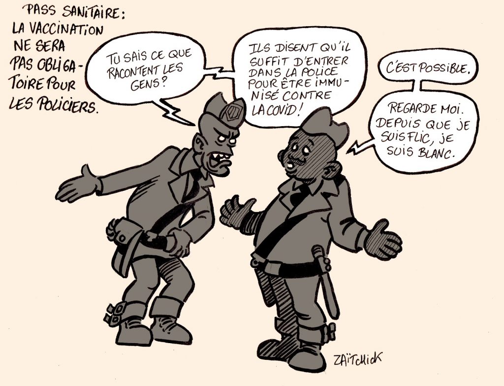 dessins humour coronavirus pass sanitaire image drôle obligation vaccinale policiers