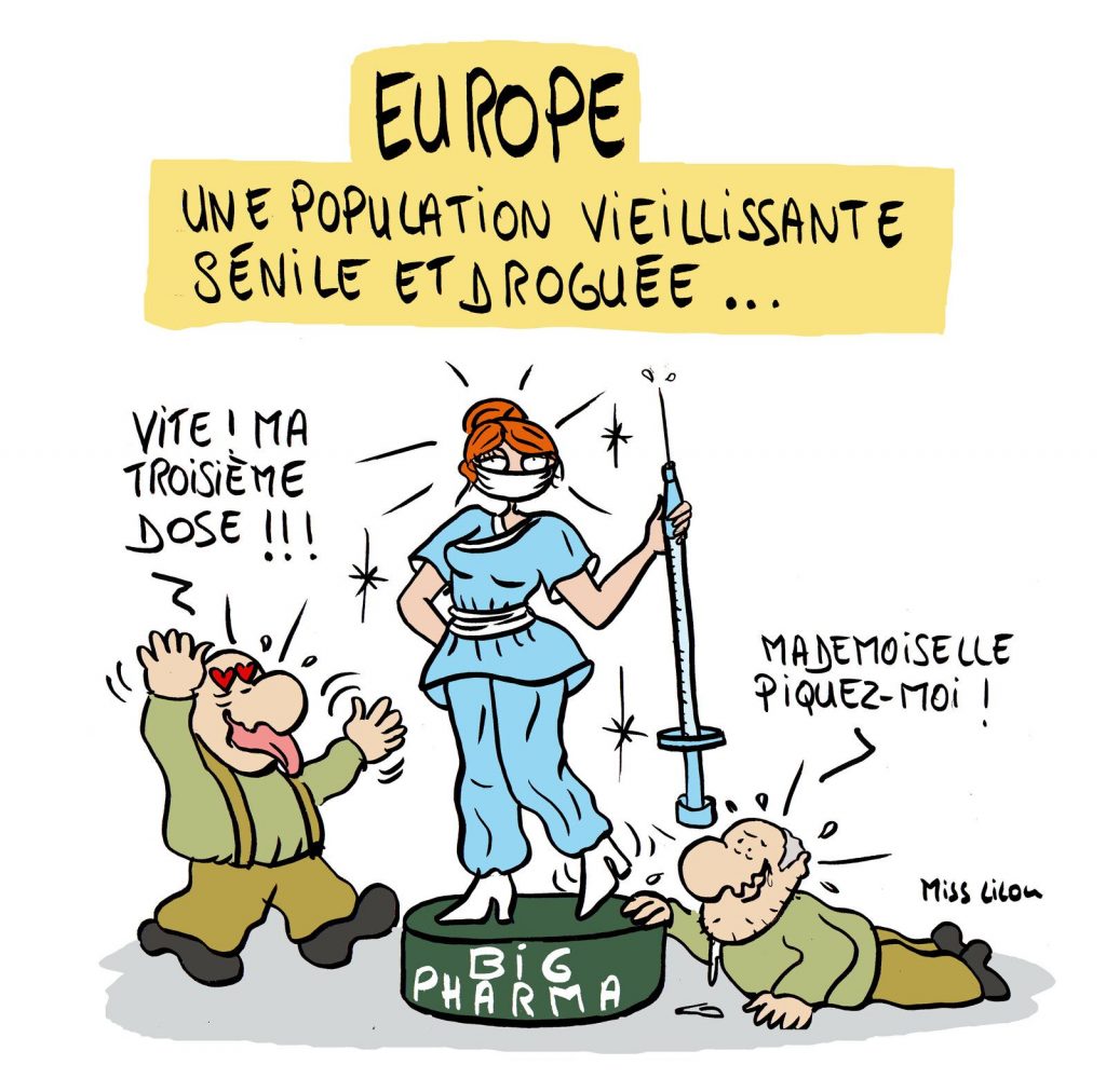 dessin presse humour coronavirus covid 19 Europe image drôle vieillissement population vaccination