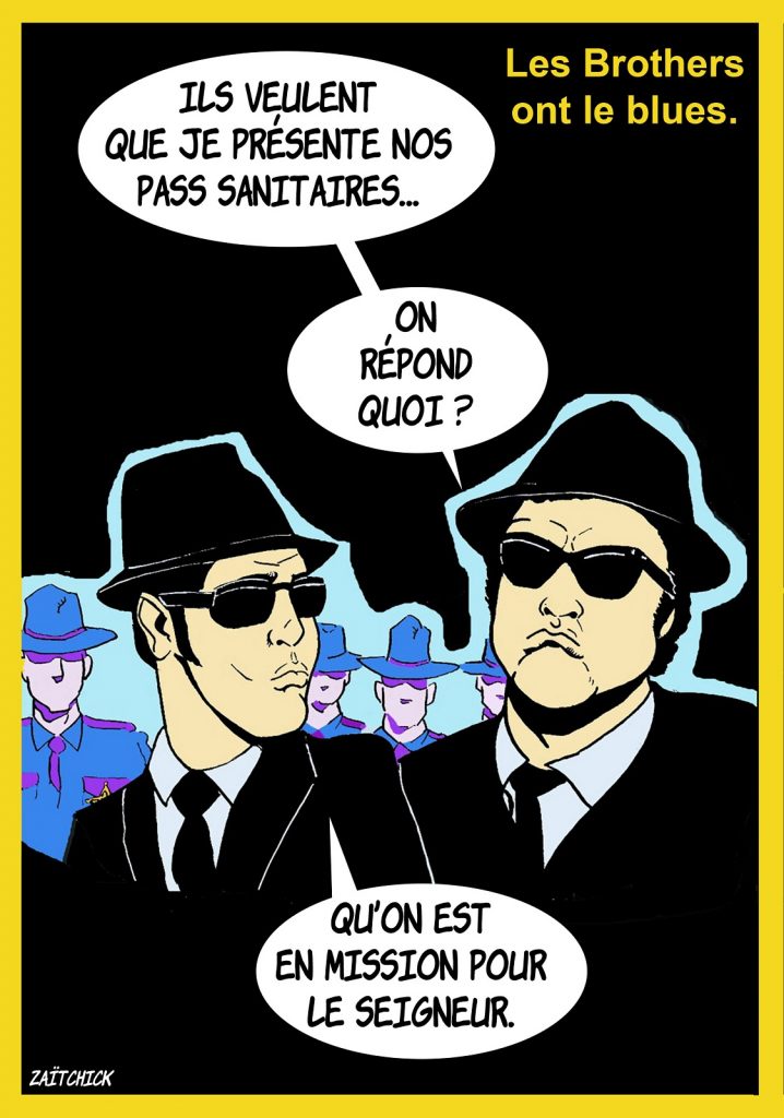 dessins humour coronavirus covid 19 passe sanitaire image drôle The Blues Brothers