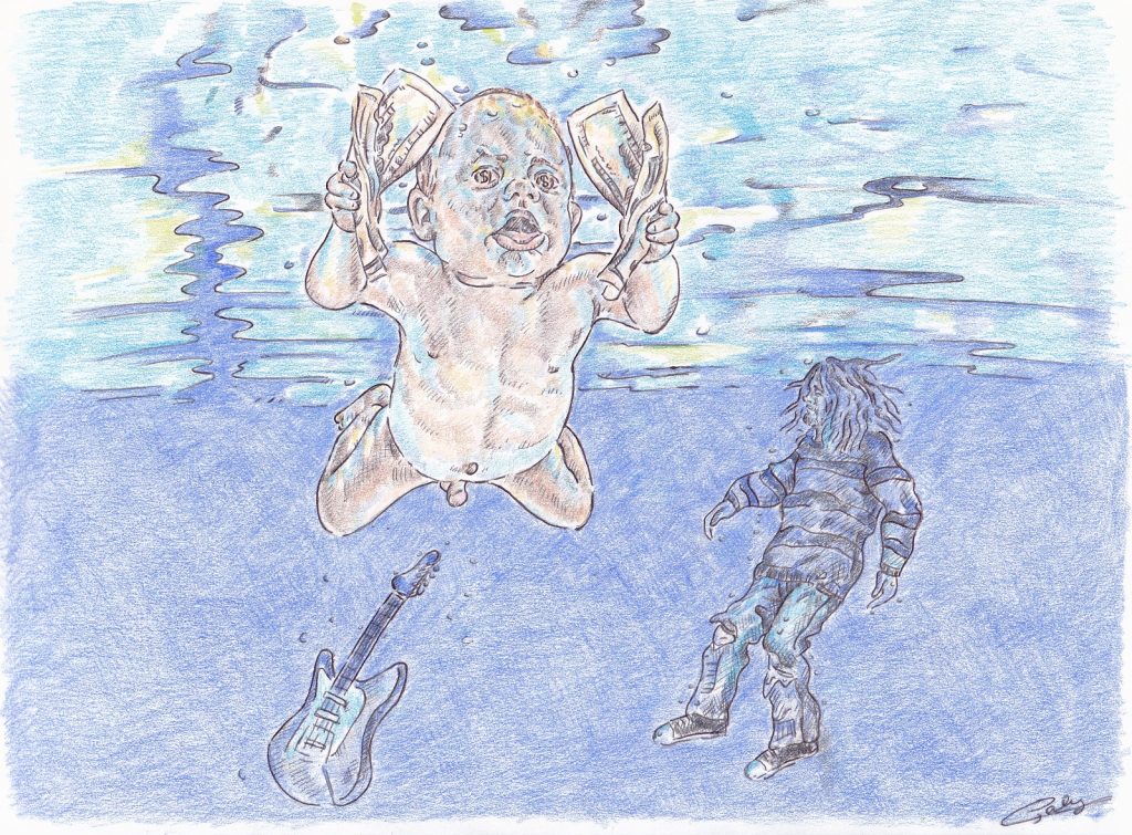 dessin presse humour affaire Spencer Elden image drôle bébé pochette album Nevermind Nirvana