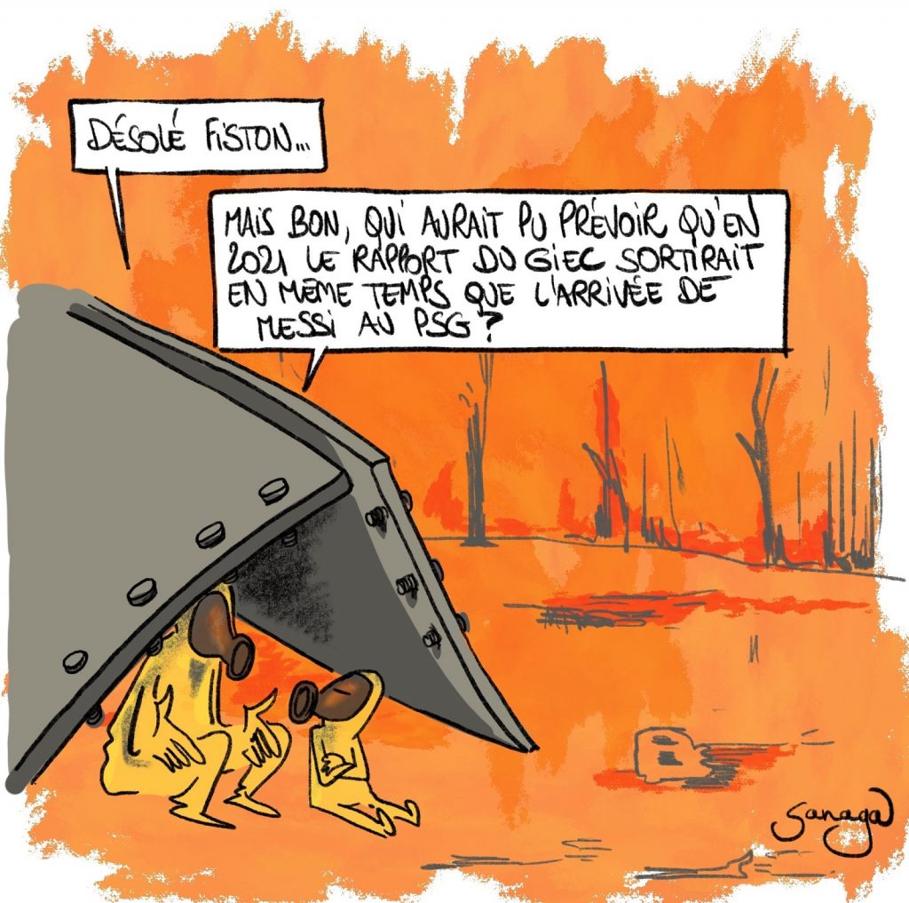 dessin presse humour rapport GIEC réchauffement climatique image drôle Lionel Messi PSG