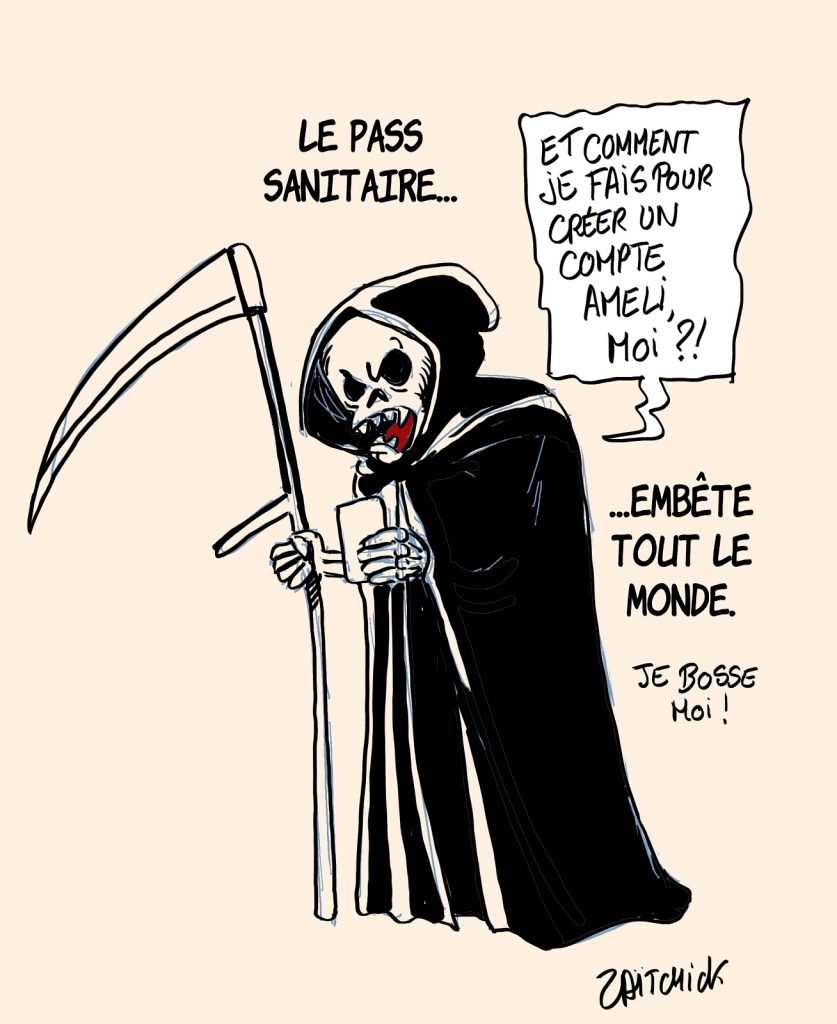 dessins humour coronavirus covid 19 pass sanitaire image drôle mort compte Ameli