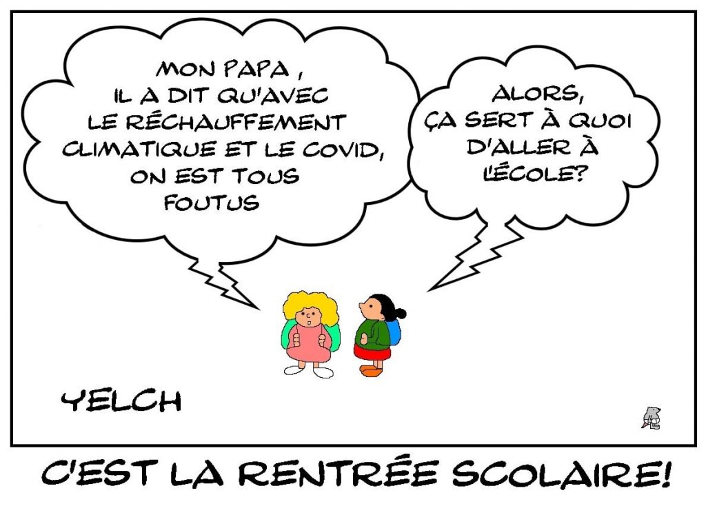 dessins humour rentrée scolaire 2021 image drôle réchauffement climatique covid