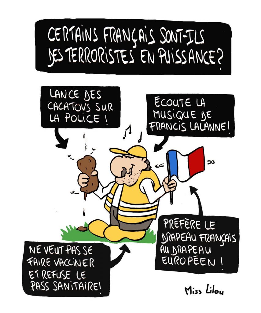 dessin presse humour français terrorisme image drôle antivax antipass cacatov