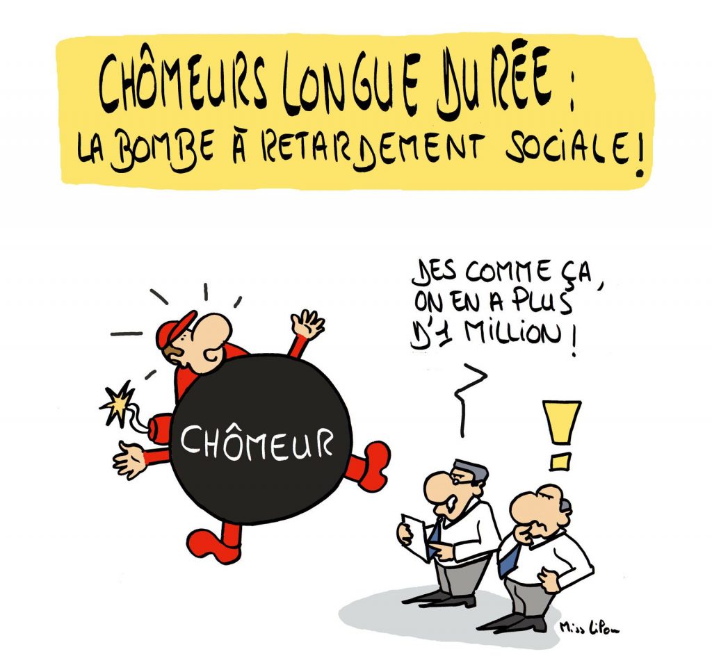 dessin presse humour chômage longue durée image drôle bombe retardement sociale