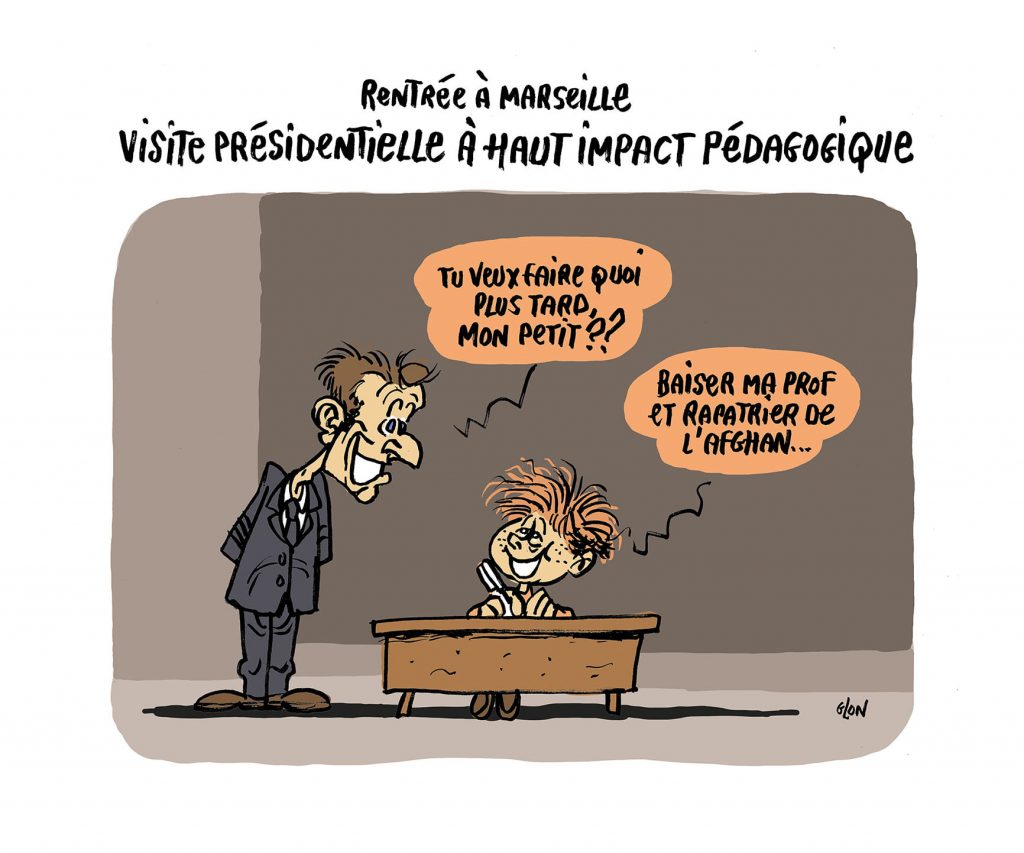 dessin presse humour Visite présidentielle Marseille image drôle Emmanuel Macron