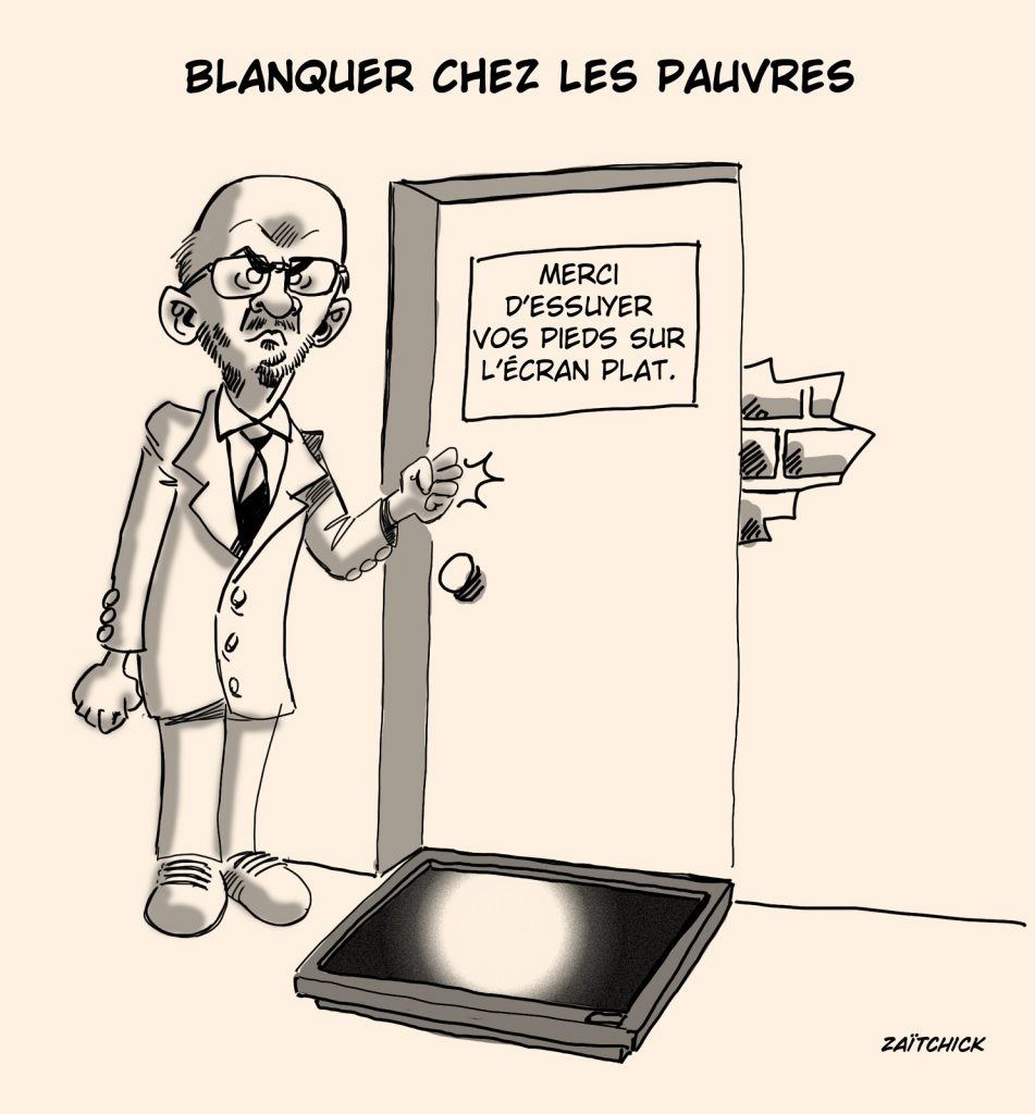 dessins humour allocation rentrée scolaire image drôle Jean-Michel Blanquer écran plat