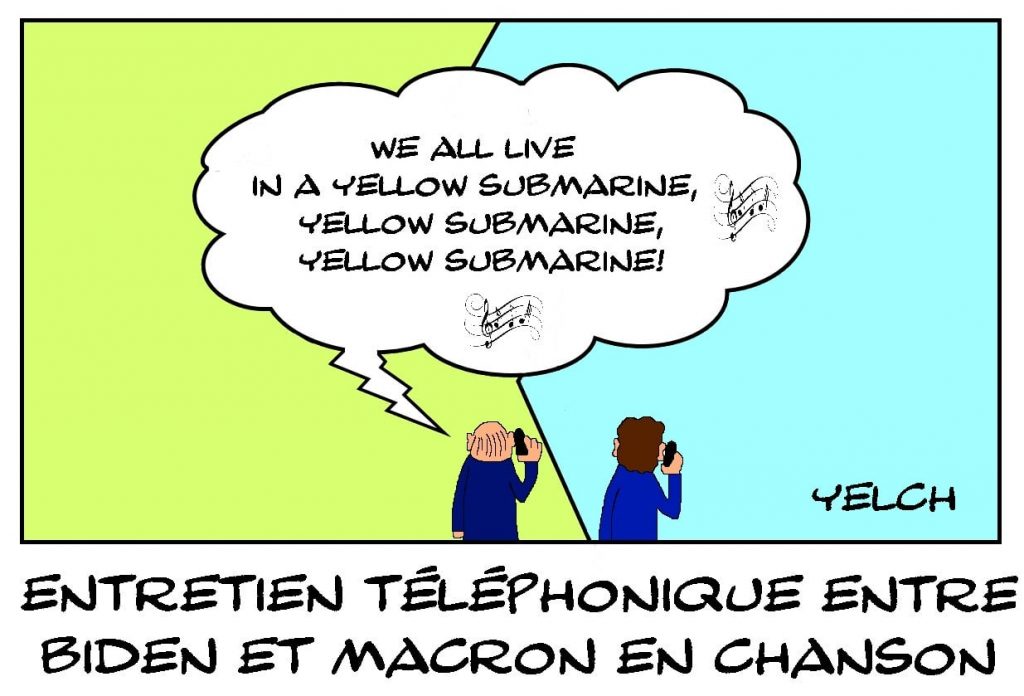 dessins humour entretien Macron Biden image drôle yellow submarine Australie