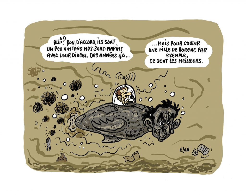 dessin presse humour Éric Zemmour Emmanuel Macron image drôle sous-marins australiens