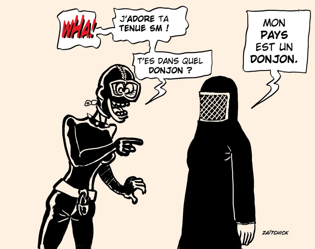 dessin presse humour Afghanistan Taliban Burqa image drôle donjon sadomaso