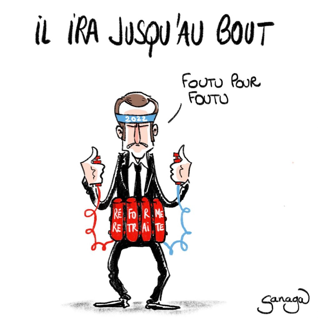dessin presse humour Emmanuel Macron image drôle réforme retraite