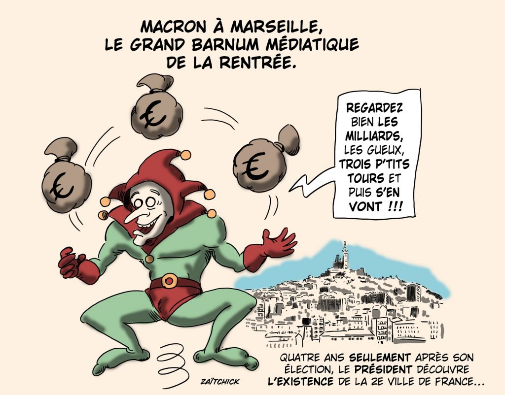 dessins humour Emmanuel Macron image drôle visite officielle Marseille