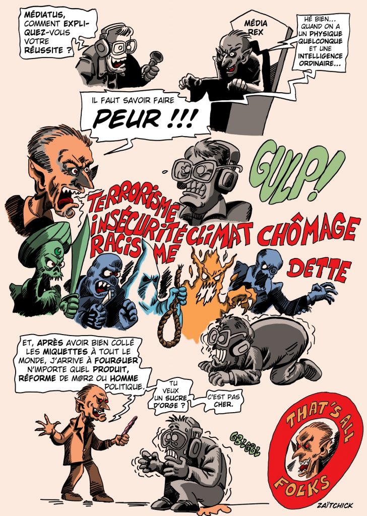 dessin presse humour Médiatus image drôle stratégie peur