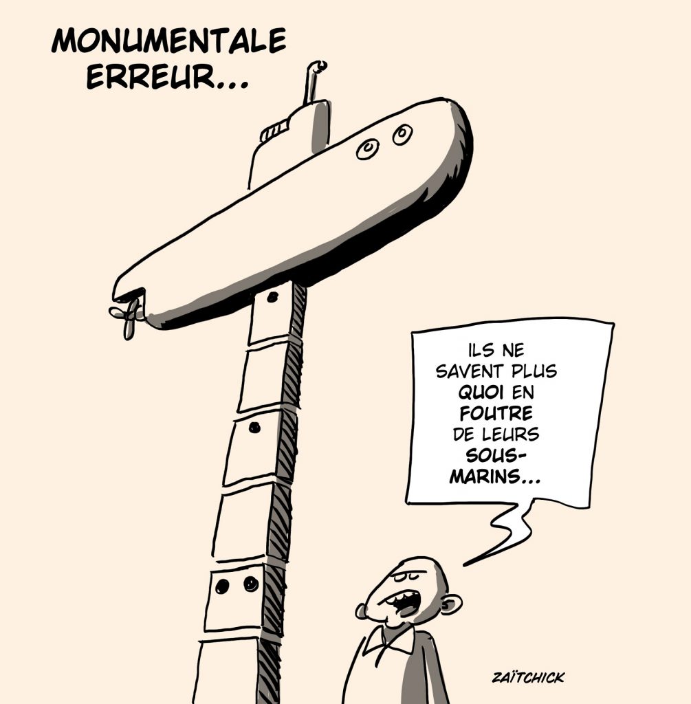 dessin presse humour sous-marins Australie image drôle recyclage monument