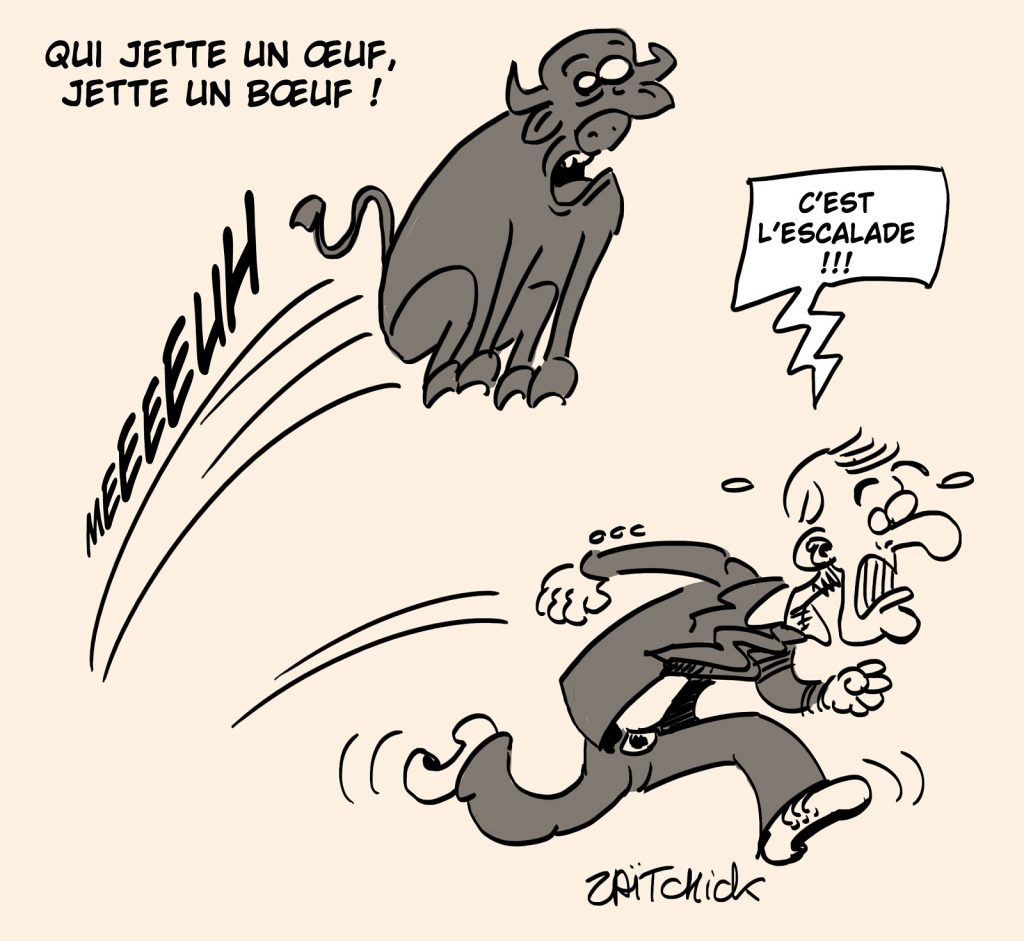 dessin presse humour Emmanuel Macron image drôle œuf Salon restauration