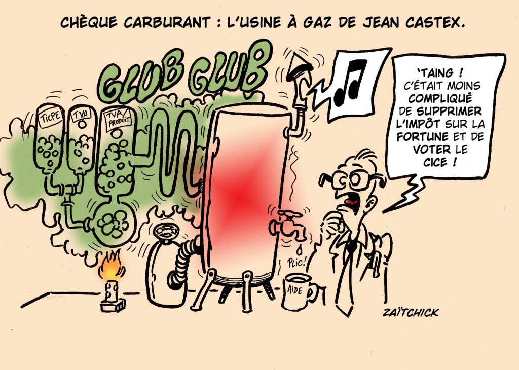 dessin presse humour Jean Castex image drôle chèque carburant prime inflation