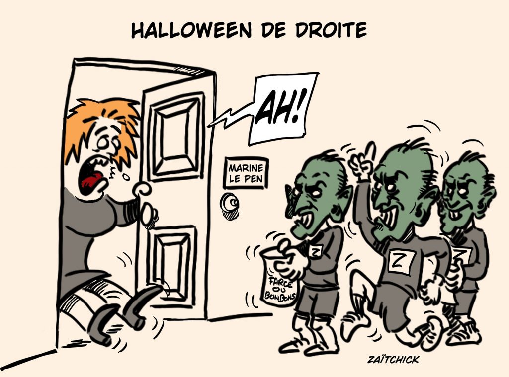 dessin presse humour Halloween Éric Zemmour image drôle Marine Le Pen