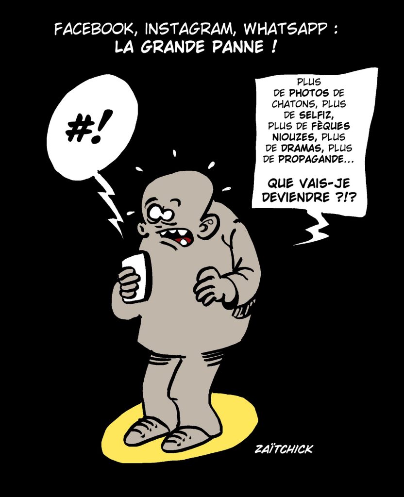 dessin presse humour réseaux sociaux image drôle panne Facebook Instagram WhatsApp