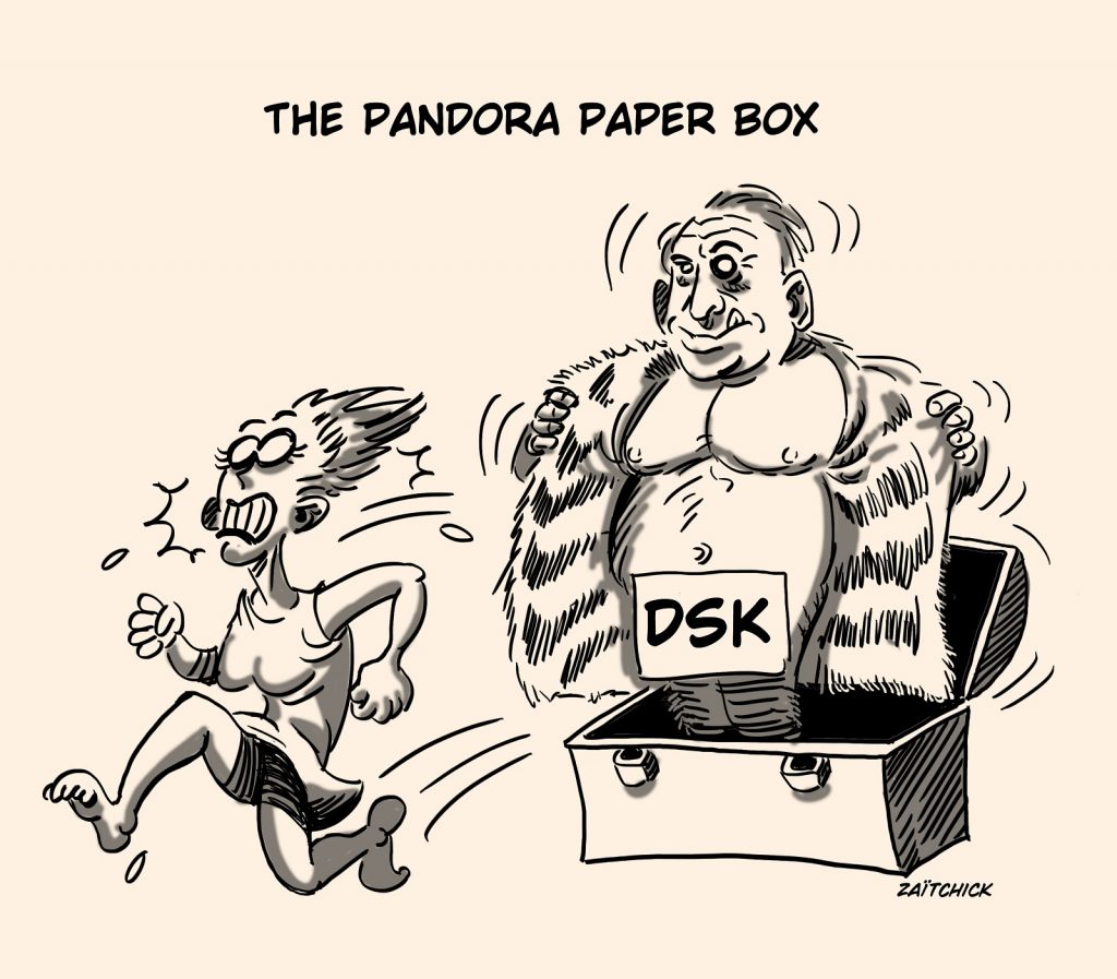 dessin presse humour Pandora Papers image drôle scandale évasion fiscale Dominique Strauss-Kahn