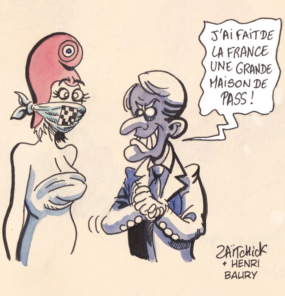 dessin presse humour Emmanuel Macron coronavirus image drôle France pass sanitaire