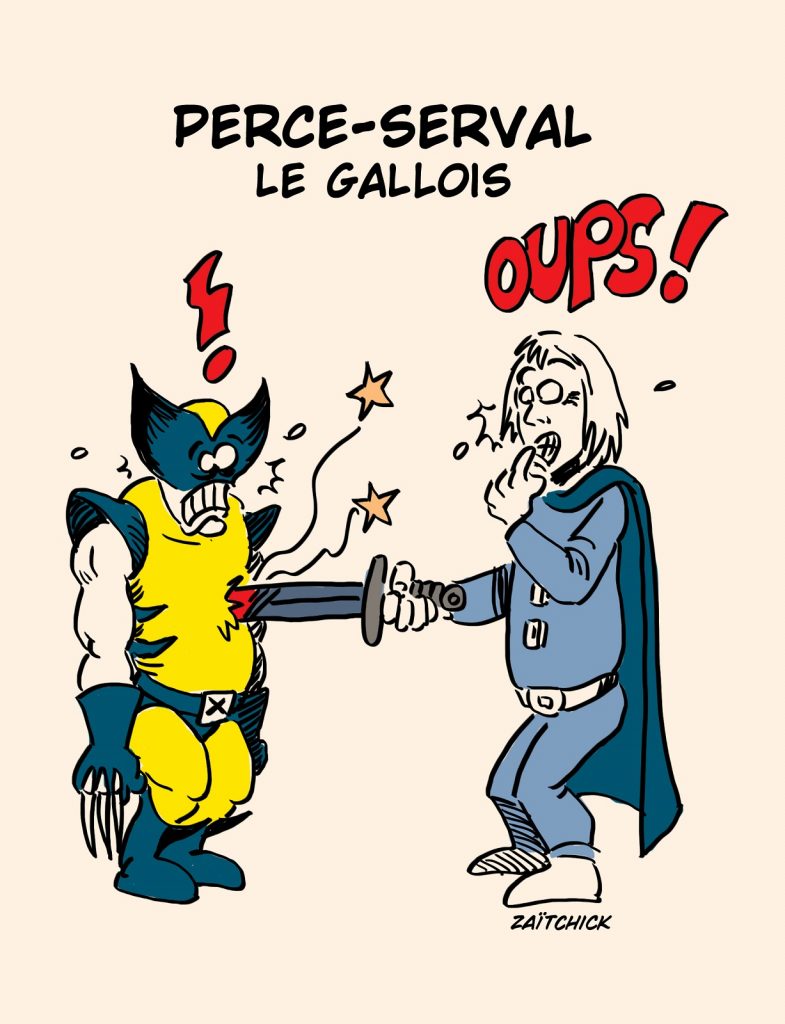 dessin presse humour Serval Wolverine image drôle Kaamelott Perceval