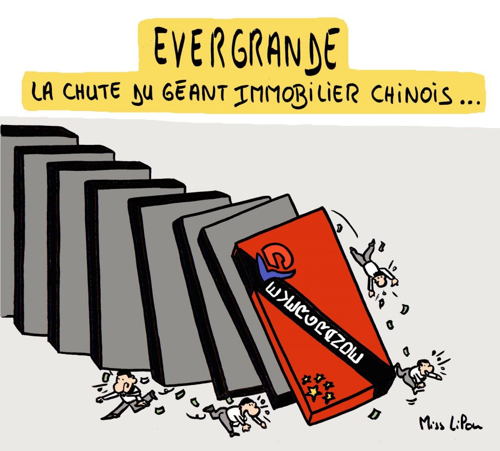 dessin presse humour Chine Evergrande image drôle chute immobilier chinois