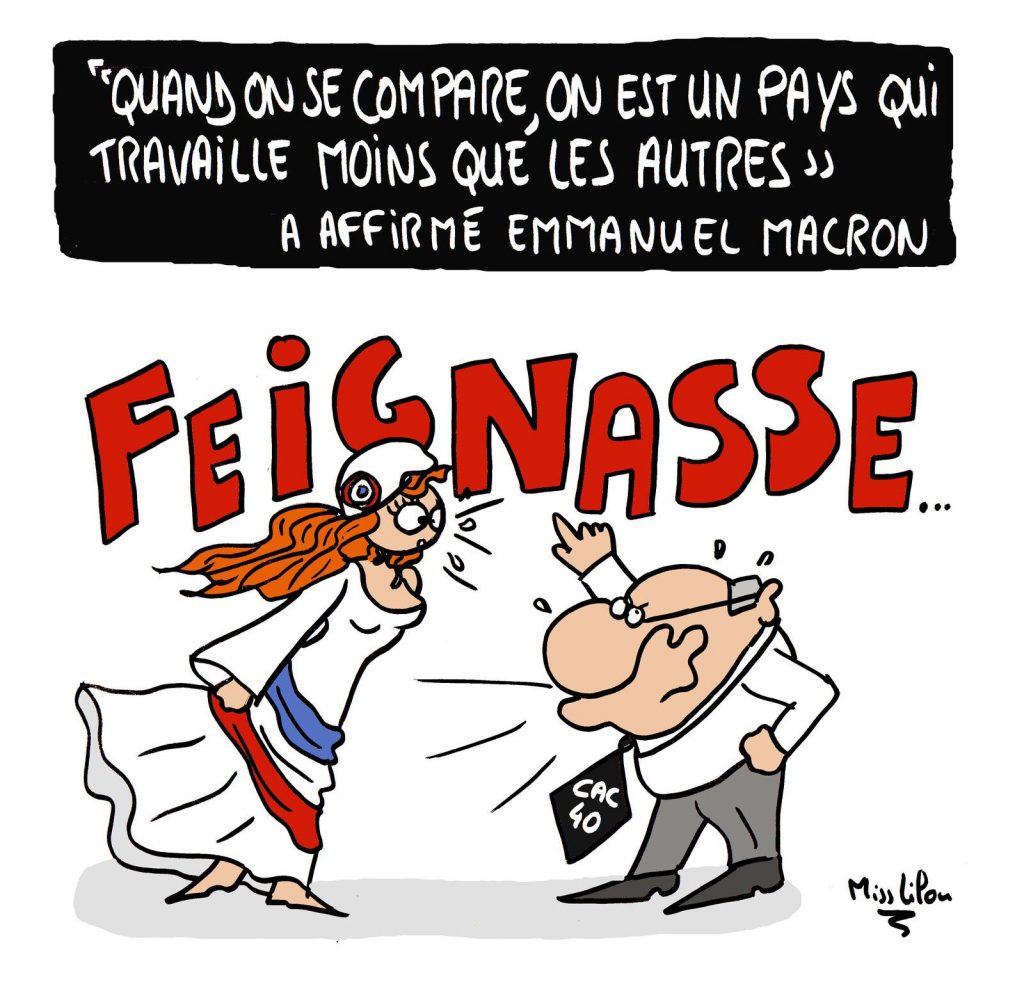 dessin presse humour Emmanuel Macron image drôle français travail fainéants