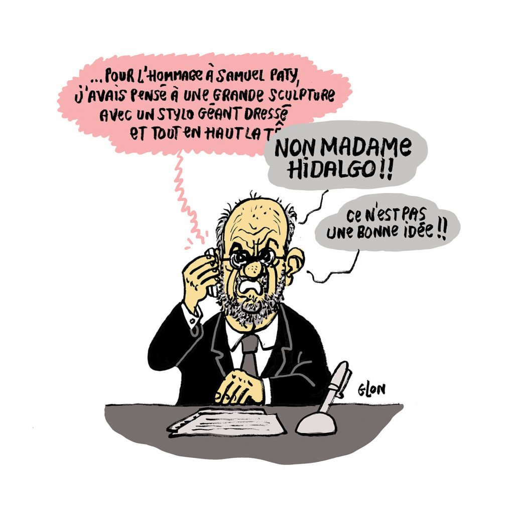 dessin presse humour Jean-Michel Blanquer Anne Hidalgo image drôle hommage Samuel Paty