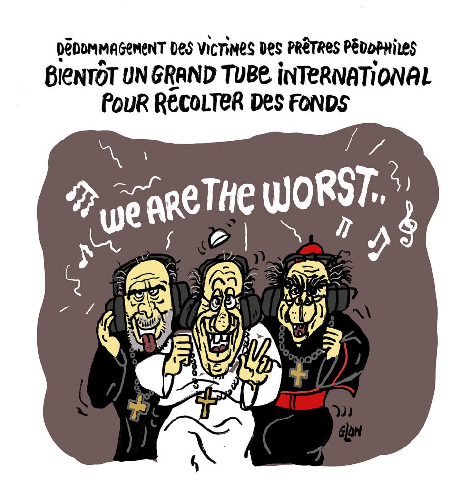 dessin presse humour rapport Sauvé image drôle pédophilie église dédommagement victime