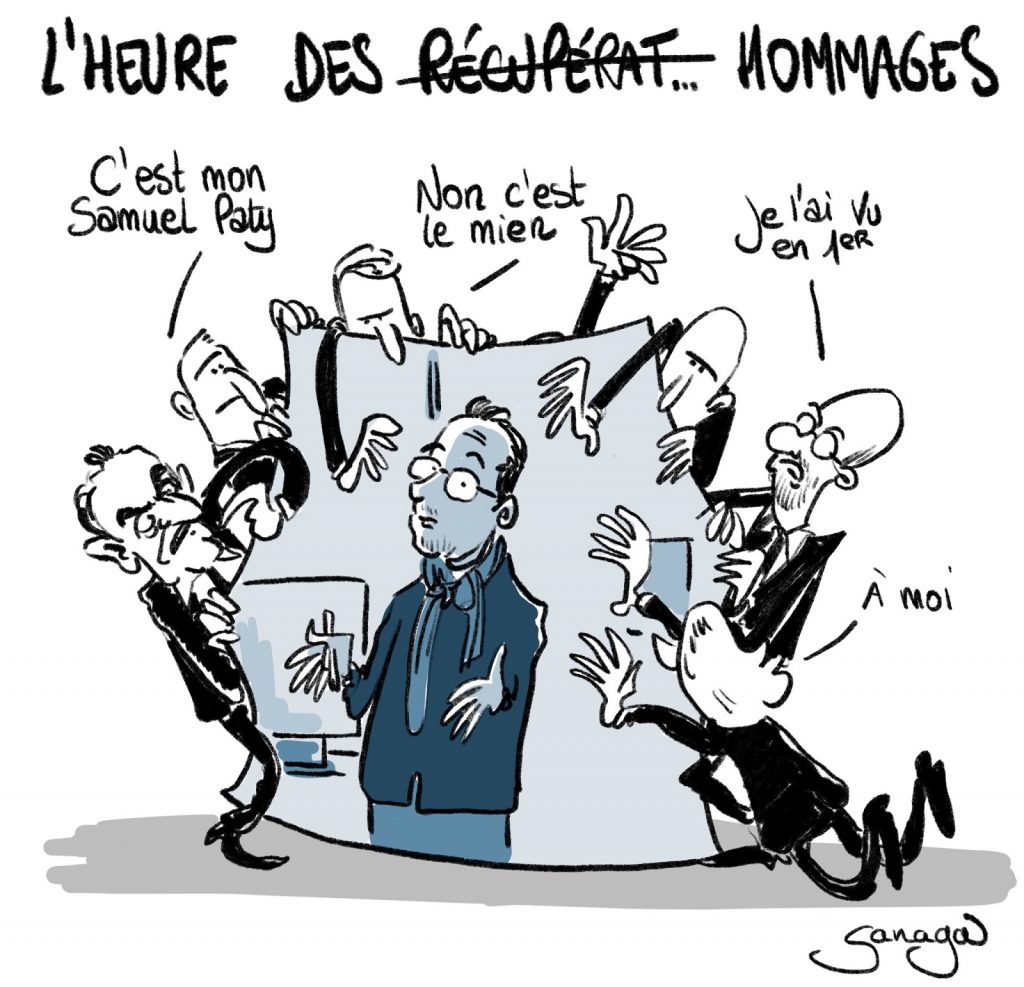 dessin presse humour hommage Samuel Paty image drôle récupération politique