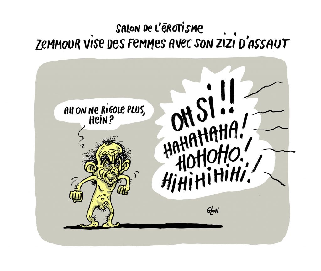 dessin presse humour Éric Zemmour Salon Milipol image drôle fusil sniper journalistes