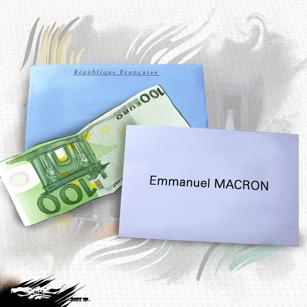 dessin presse humour Emmanuel Macron clientélisme image drôle indemnité inflation prime