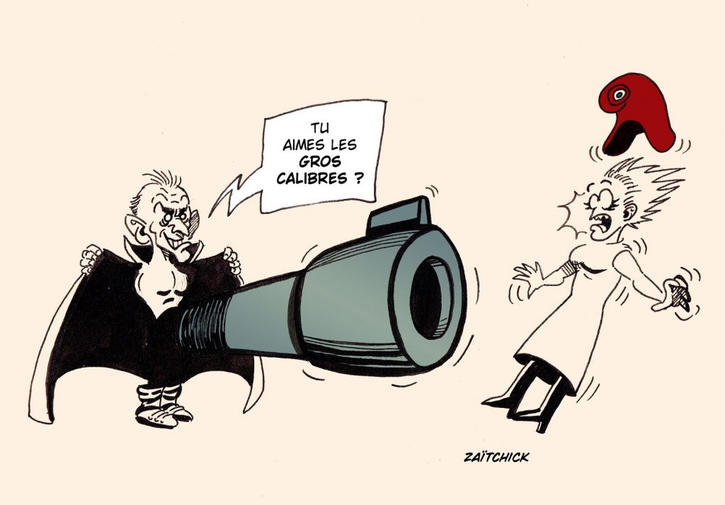 dessin presse humour Éric Zemmour Salon Milipol image drôle fusil sniper journalistes