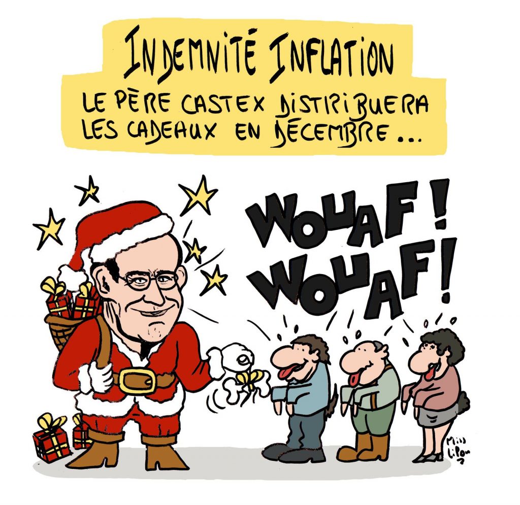 dessin presse humour Jean Castex image drôle indemnité inflation Père Noël