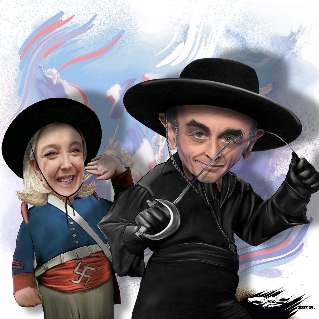 dessin presse humour Éric Zemmour Zorro image drôle Marine Le Pen présidentielle 2022