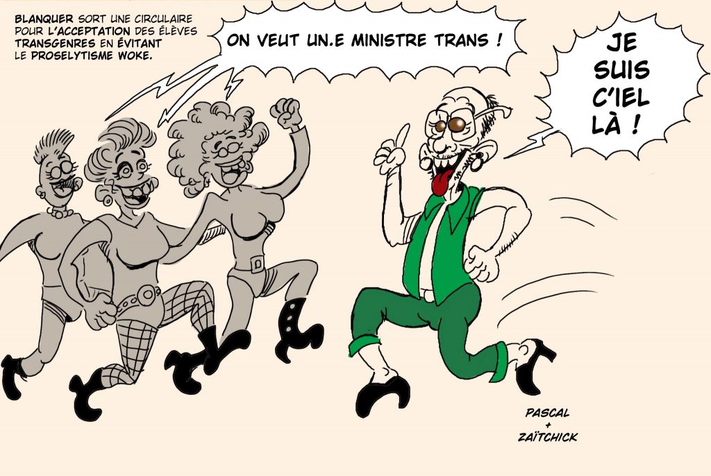 dessin presse humour Jean-Michel Blanquer image drôle circulaire transgenre woke