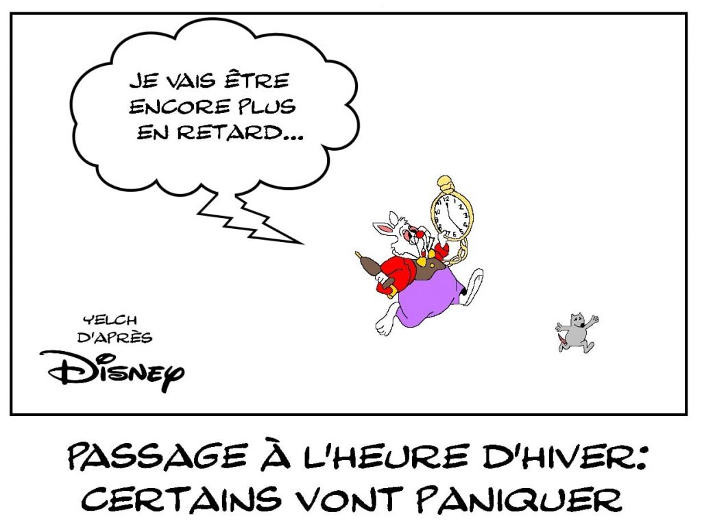 dessins humour heure d’hiver Lapin Blanc image drôle Alice au Pays des Merveilles