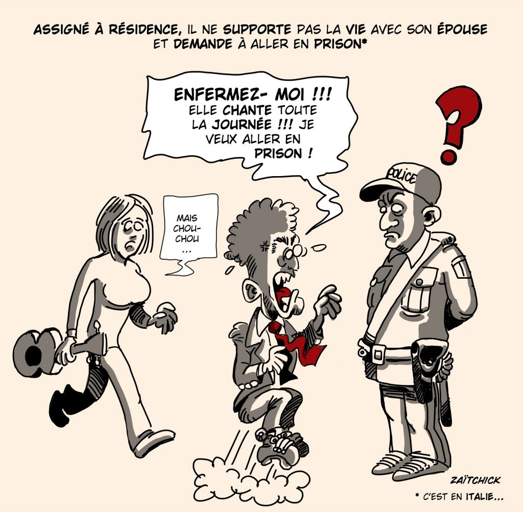 dessin presse humour Carla Bruni Nicolas Sarkozy image drôle condamnation prison ferme