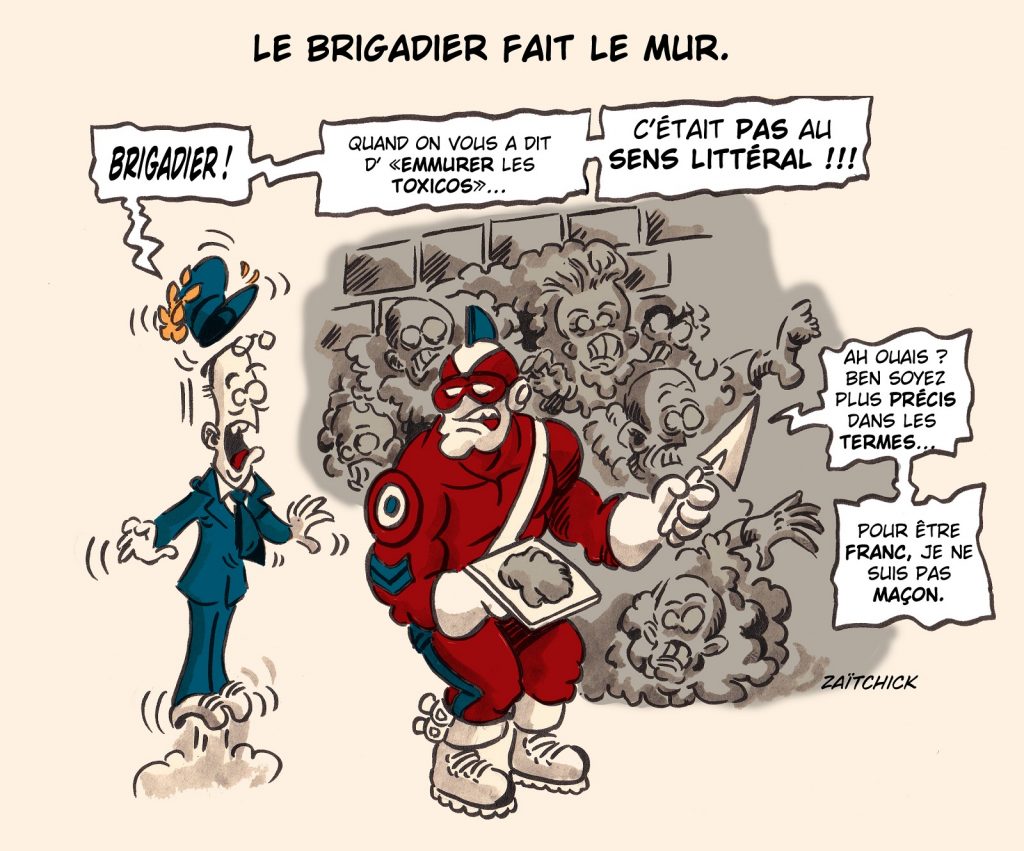 image drôle Le Brigadier drogués crack Paris dessin humour déplacement Pantin mur