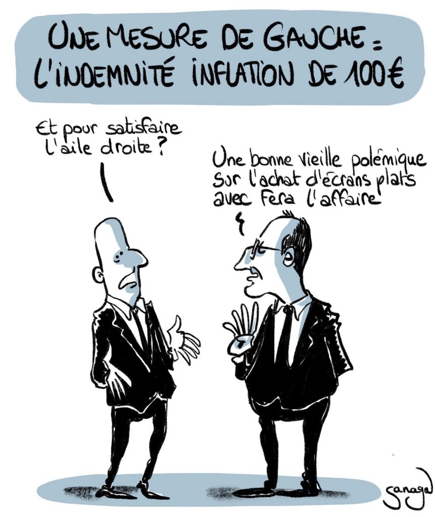 dessin presse humour indemnité inflation image drôle mesure gauche écran plat