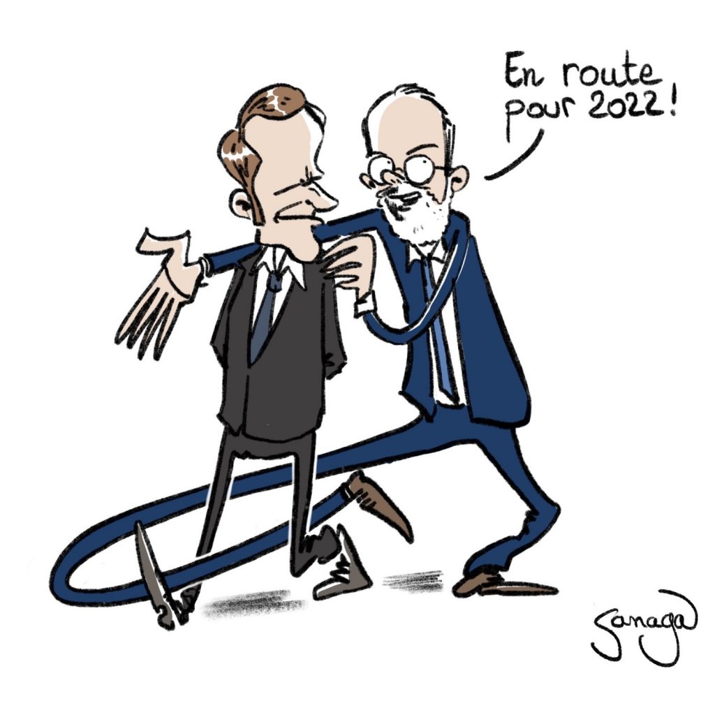 dessin presse humour Emmanuel Macron présidentielle 2022 image drôle Édouard Philippe