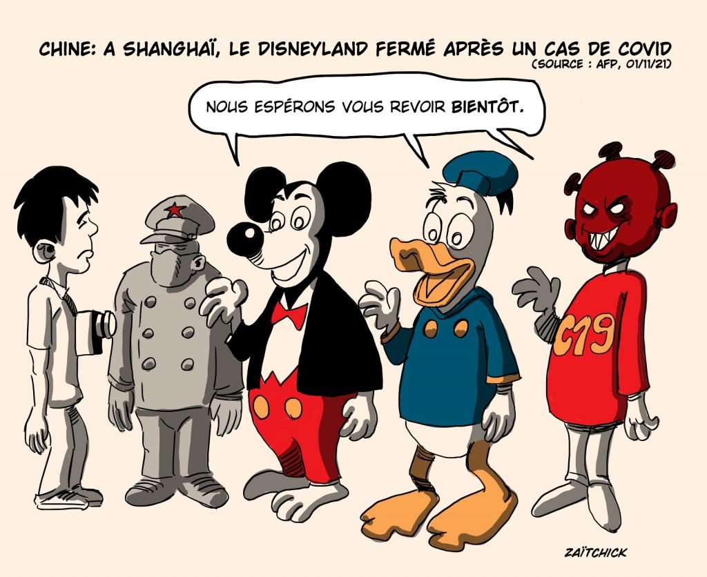 dessin presse humour coronavirus Chine image drôle fermeture Disneyland