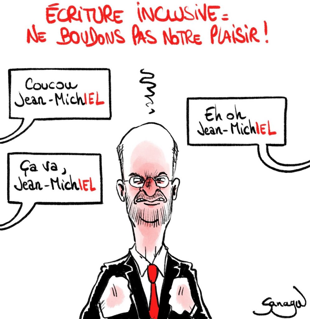 dessin presse humour Jean-Michel Blanquer image drôle pronom iel