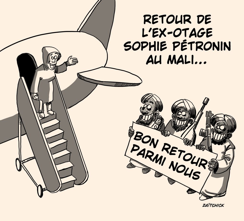 dessin presse humour Sophie Pétronin image drôle retour Mali
