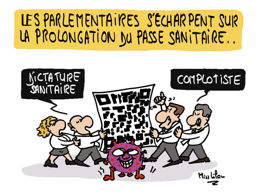 dessin presse humour parlementaires image drôle prolongation passe sanitaire