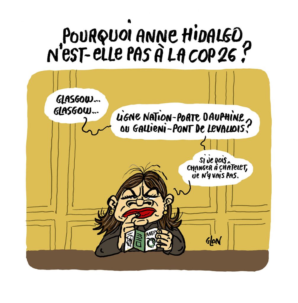 dessin presse humour Anne Hidalgo métro image drôle COP26 Glasgow