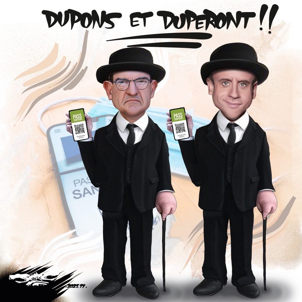 dessin presse humour pass sanitaire Emmanuel Macron image drôle Jean Castex liberté