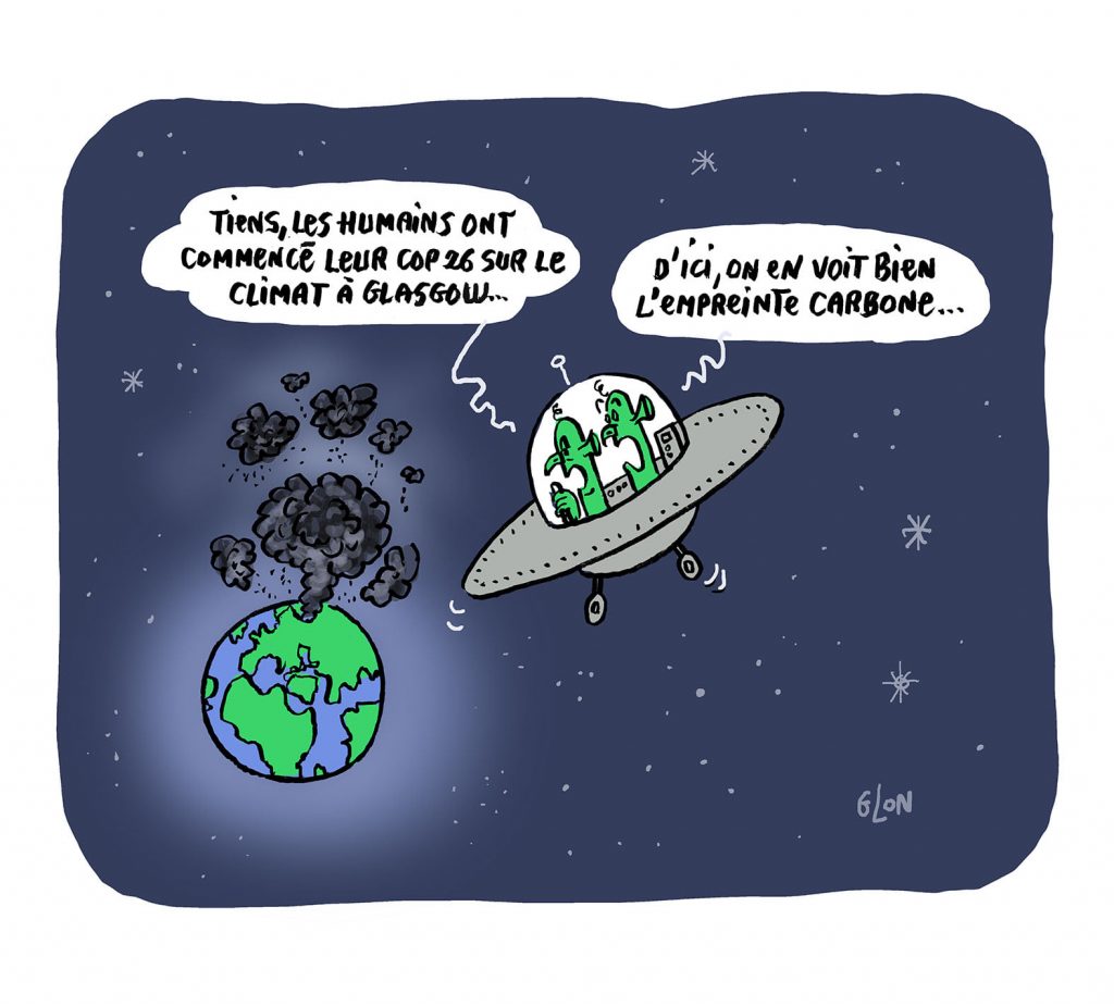 dessin presse humour COP26 climat écologie image drôle empreinte carbone