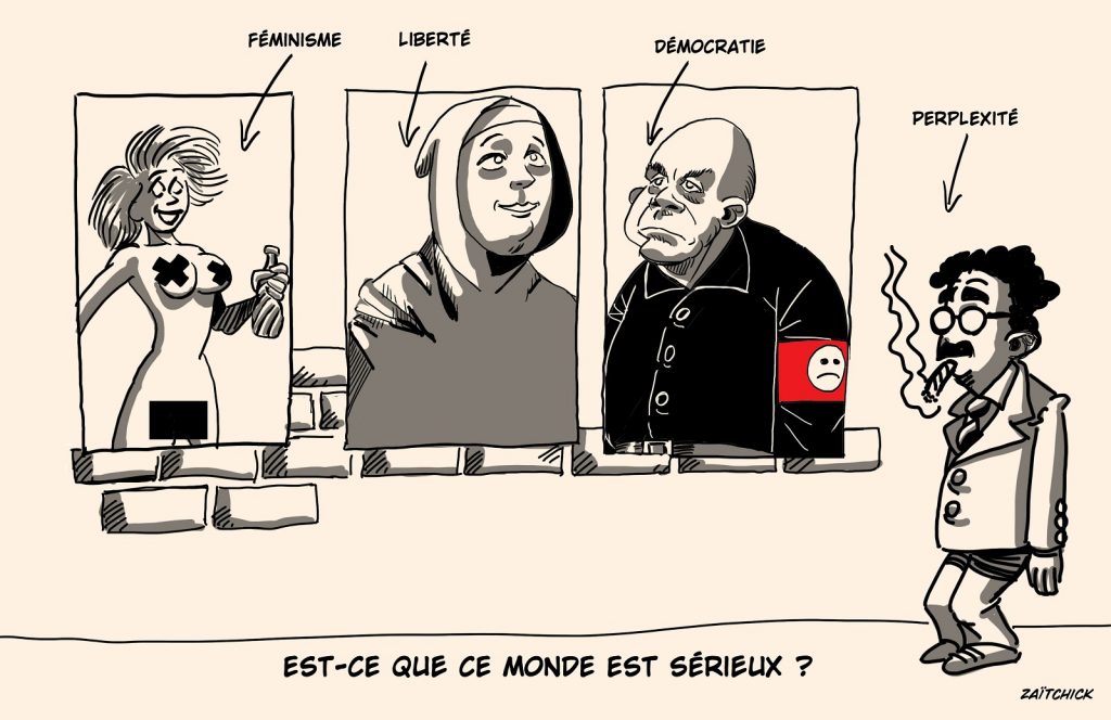 dessin presse humour médias féminisme liberté image drôle démocratie perplexité